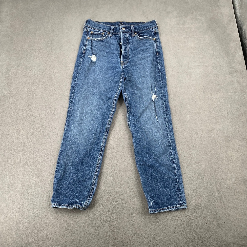 Gap Denim Womens 28 High Rise Straight Leg Distressed Button Fly Blue Jeans 7965